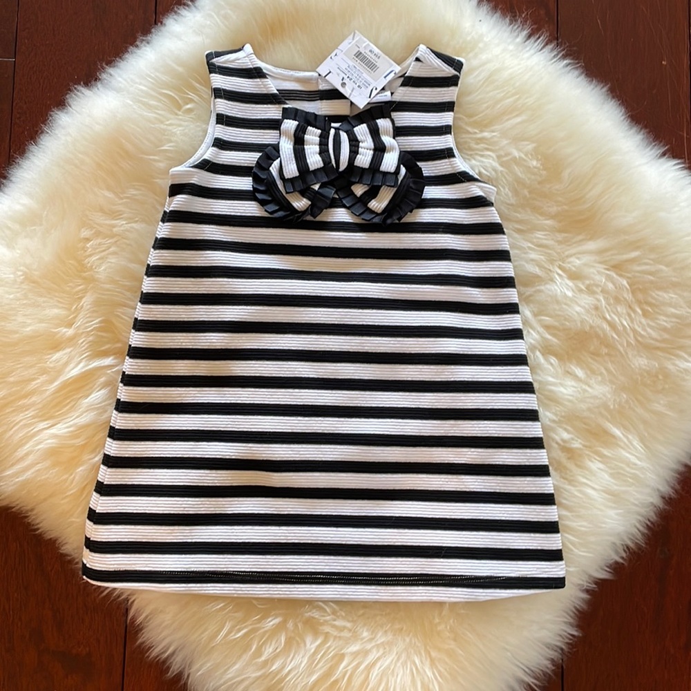 NWT Janie and Jack retro mod girls black white striped dress 18-24 months!